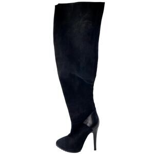 Nursace Women's Black Suede Leather Zip Up Pointed Toe Over the Knee Boots 7.5